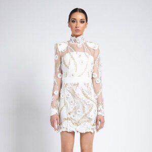 Zhivago NWT Raise Your Hand Embellished Mini Dress in White size 8
